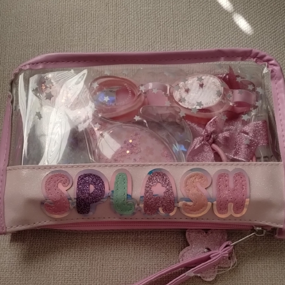 Pink Splash Swim Set with Goggles Hair Brush Tied and Bag